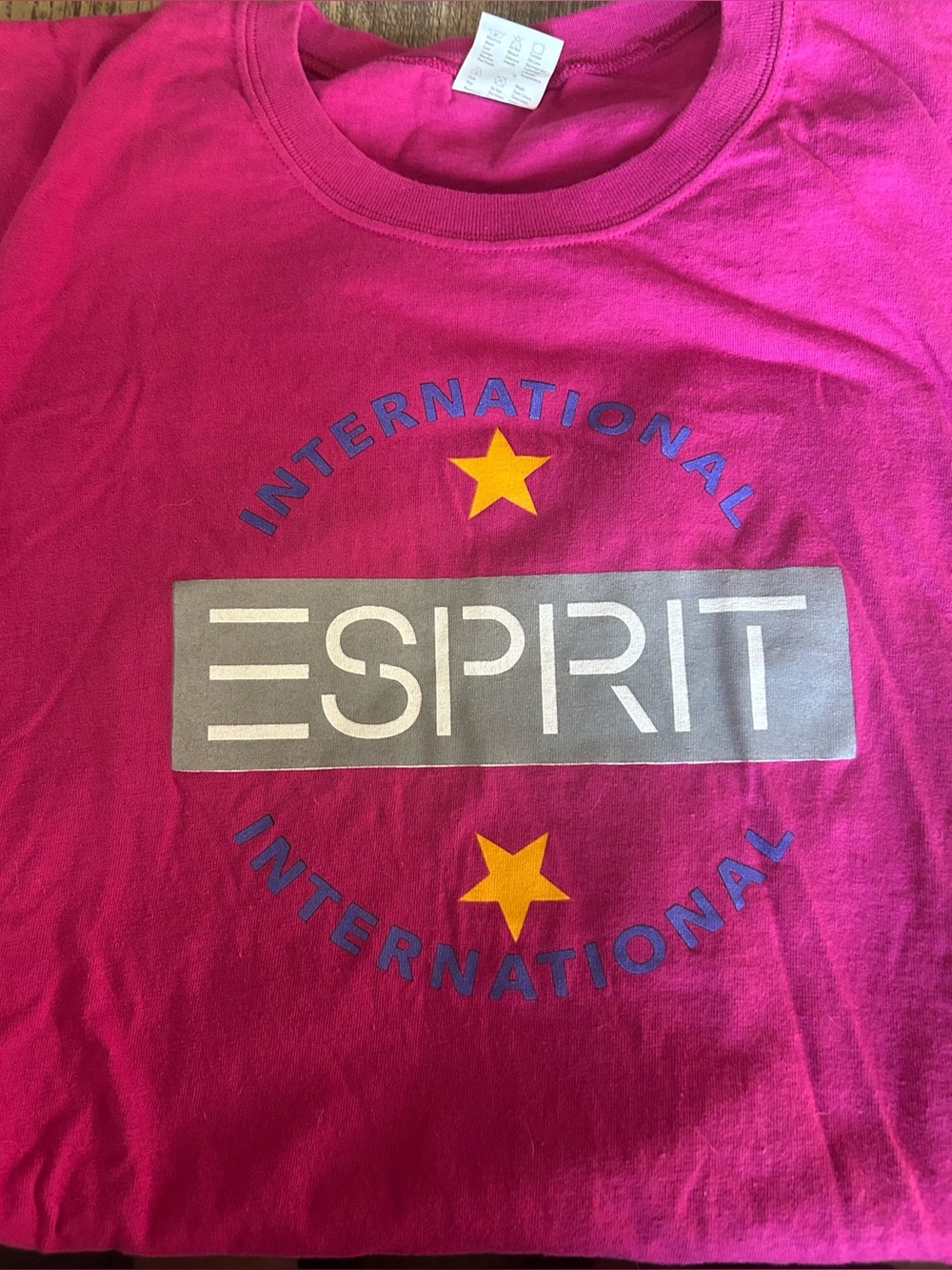 Esprit Bright Pink Short Sleeve Tee with Blue Text & Yellow Stars